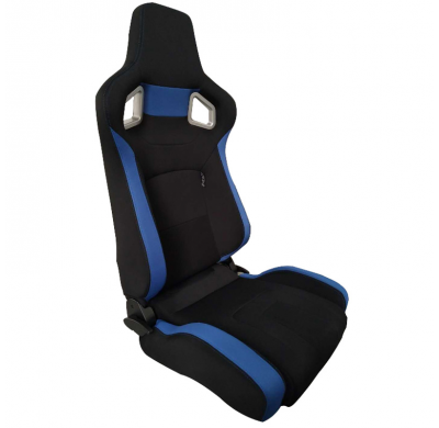 Asiento Deportivo Autostyle 'Rs6-Ii' - Negro/Azul Fabrics - Respaldo Reclinable De Dos Lados - Incl. Guías Universales